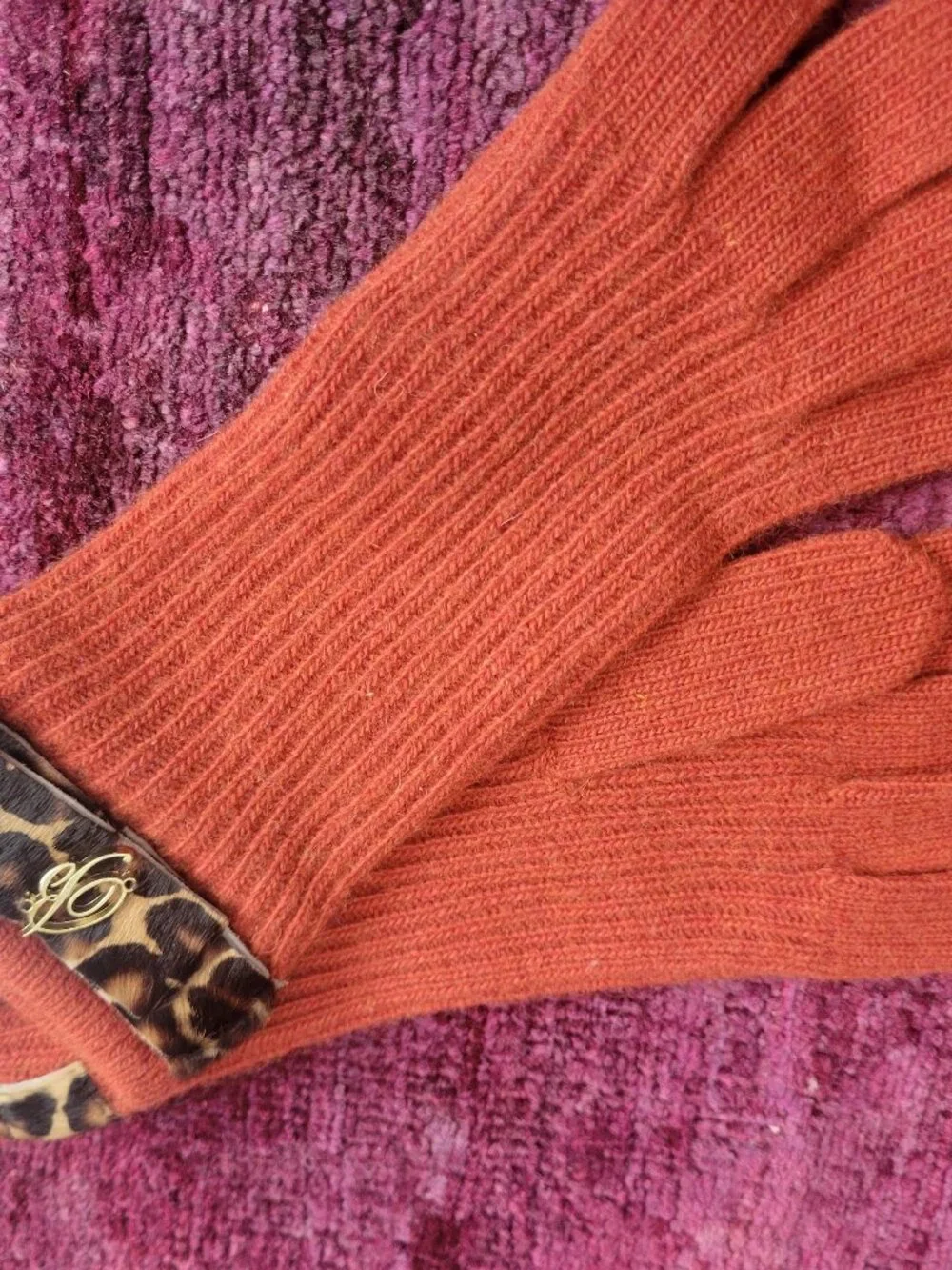 BLUMARINE Orange Wool WOMEN GLOVES with LEOPARD leather signature trim - 7